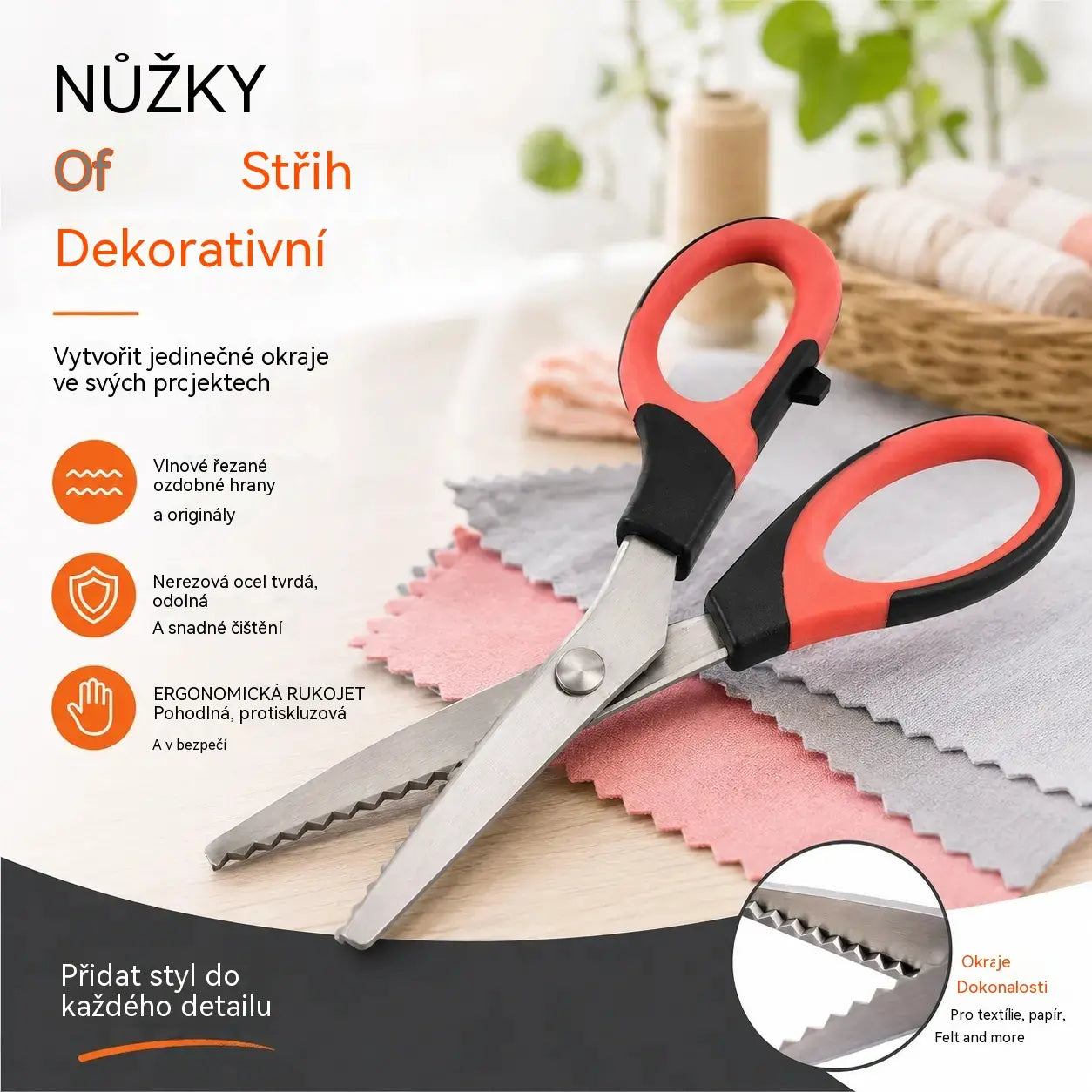 ✂️ Viacúčelové nožnice na rezanie s cikcakovou strihacou hranou – na látky, papier a remeslá 🧵