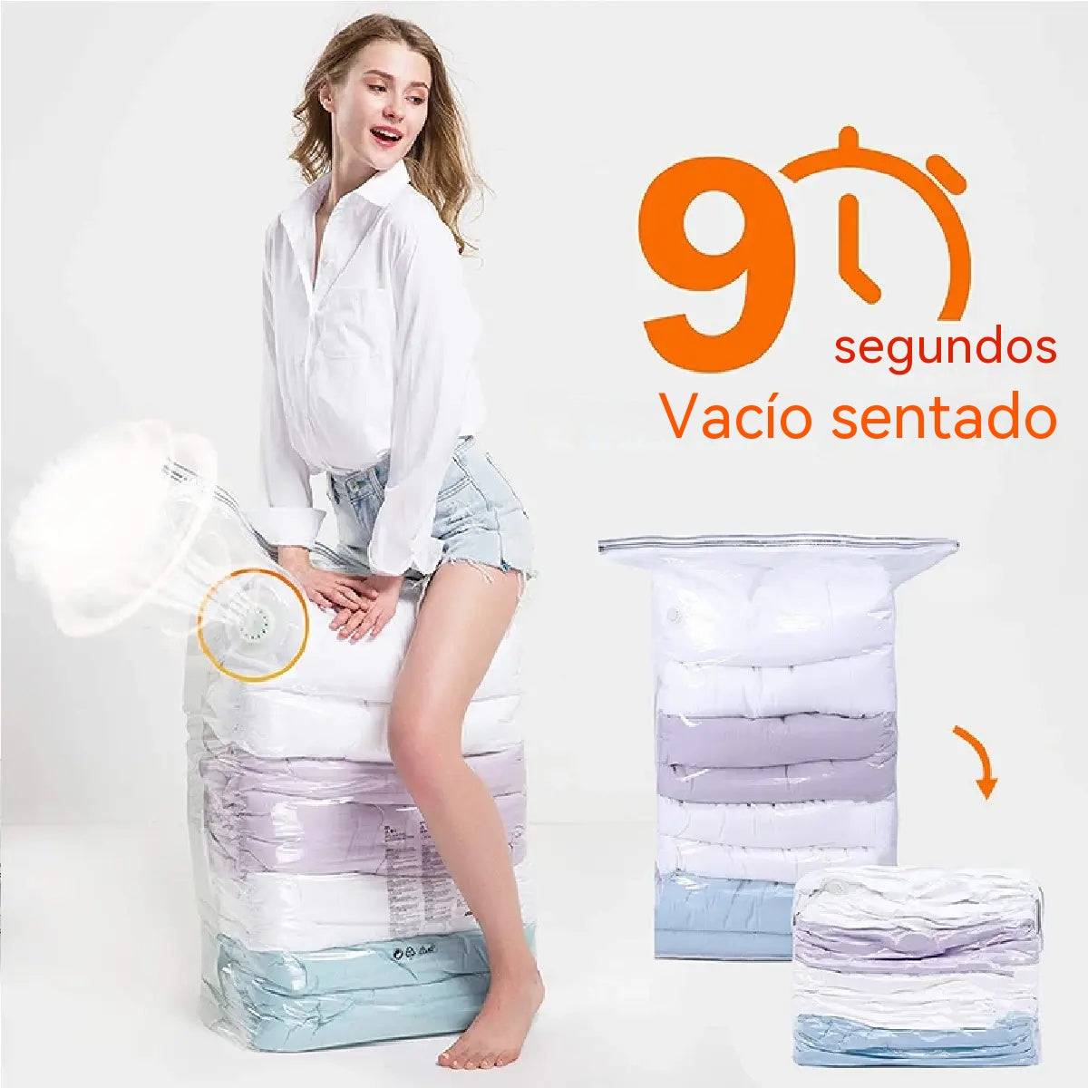🧳【Juego de 5 piezas】💨 Bolsa de almacenamiento al vacío grande y compresible: no requiere bomba, es a prueba de fugas e ideal para ahorrar espacio en maletas y en casa ✈️
