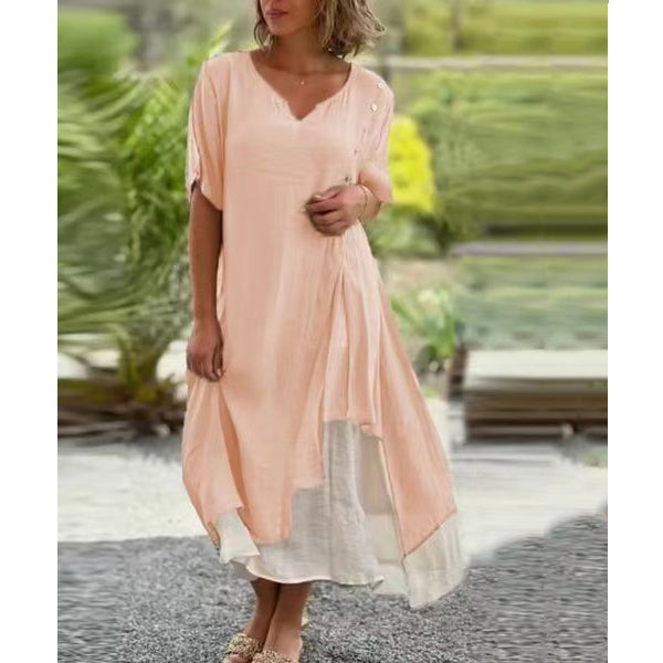 😍Venta caliente: vestido de ropa interior de algodón de dos piezas irregular con cuello en V falso de moda