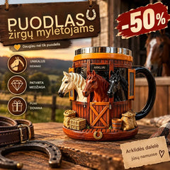 Kavos puodelis su 3D arklidės dizainu – reljefinis nerūdijantis plienas – dovana arklių mylėtojams