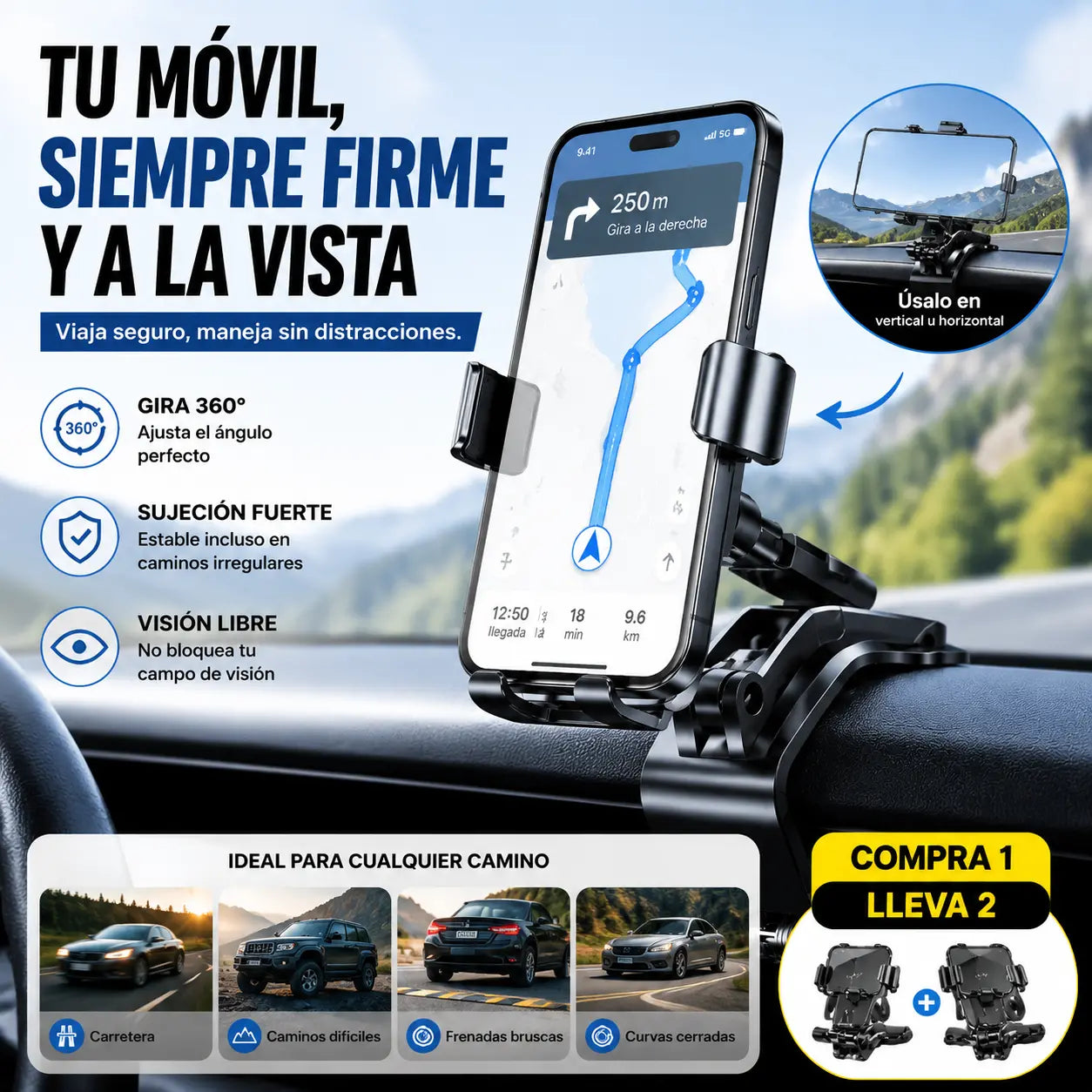 【Compre uno y llévese otro gratis】Soporte para teléfono móvil giratorio de 360° para coche