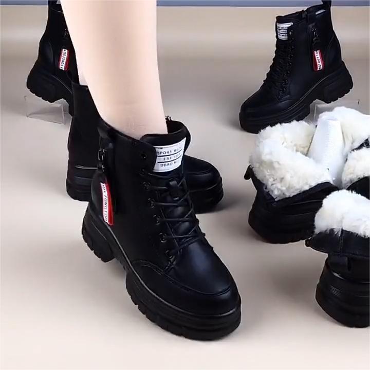 💟【49% DESCUENTO】【35-40】Nuevas botas de invierno gruesas de felpa para mujer, de cuero genuino, con suela de algodón gruesa y de alta calidad.