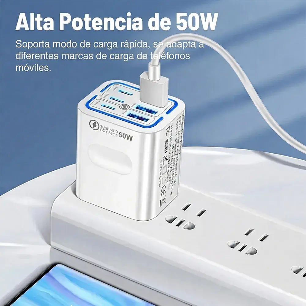 ⚡📱 Cargador USB de 6 puertos con QC3.0 – Carga hasta 6 dispositivos a la vez con alta potencia 💪