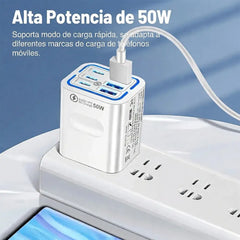 ⚡📱 Cargador USB de 6 puertos con QC3.0 – Carga hasta 6 dispositivos a la vez con alta potencia 💪