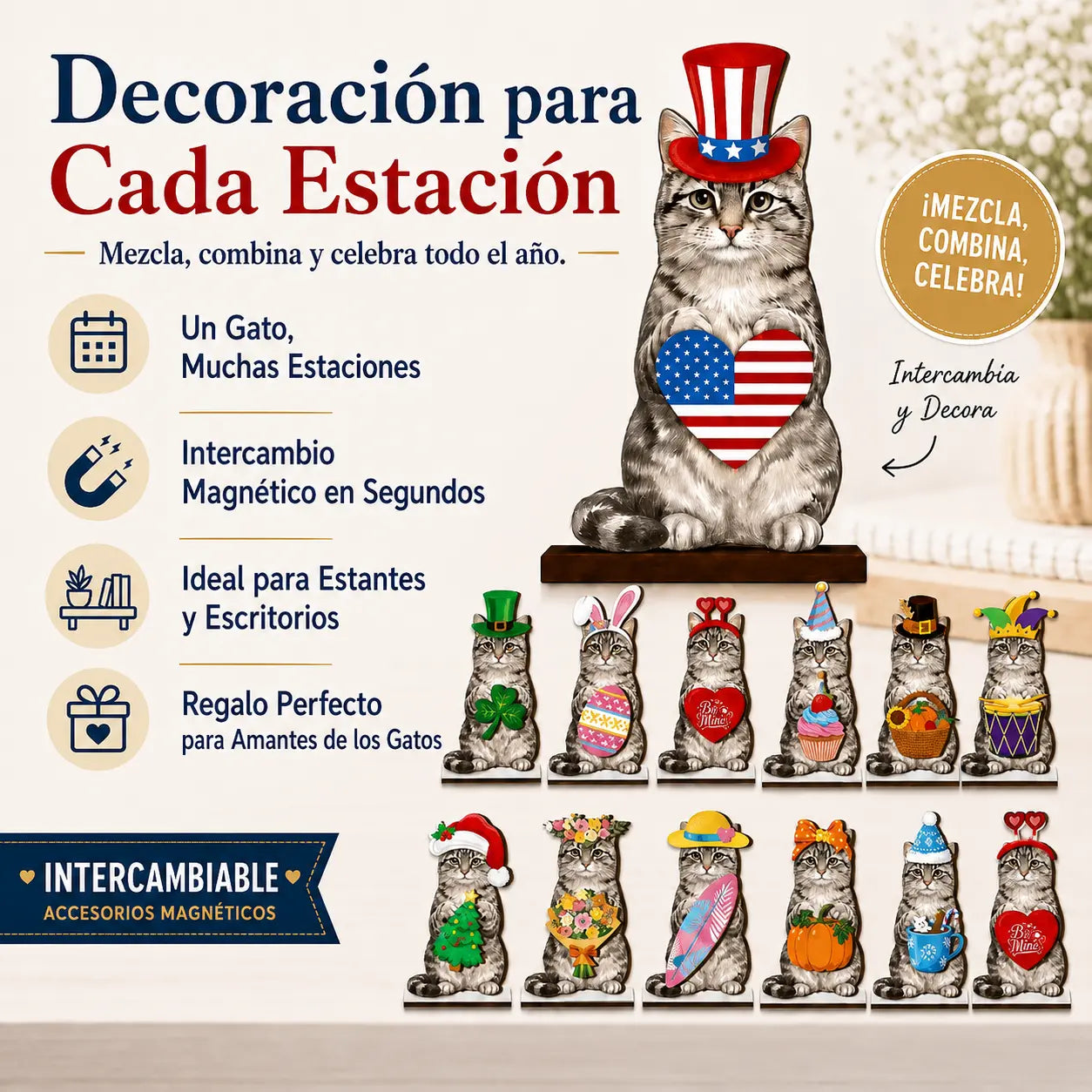 ❤️Decoración magnética de madera reemplazable para estantes