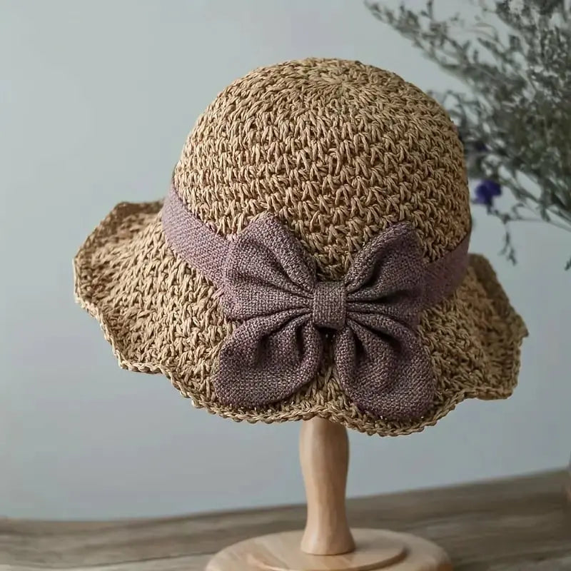 🎀🎀 50% ZĽAVA 👒 | Retro slamený klobúk s mašľou – skladací a priedušný na leto