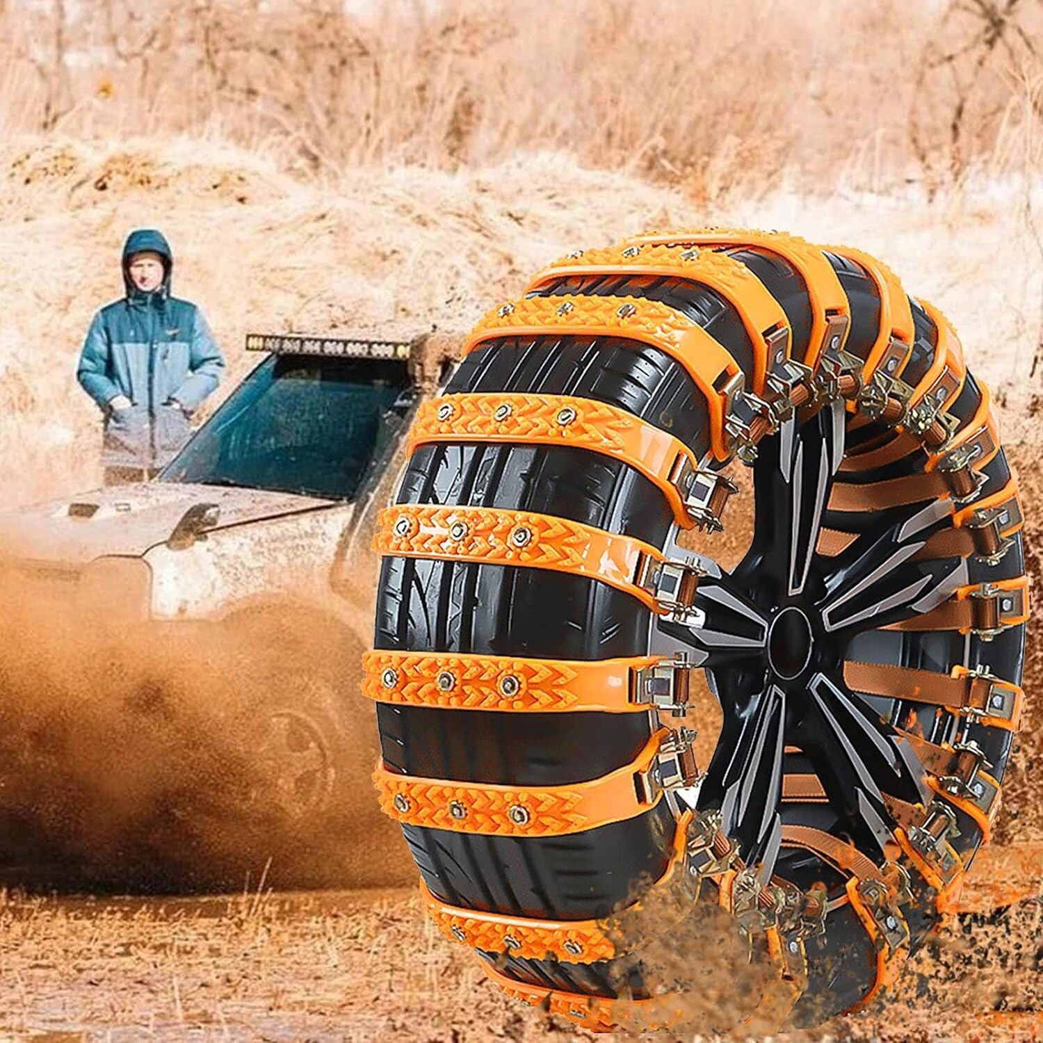 🔥🚗【Paquete de 4, Herramientas de instalación incluidas】🔥 Cadenas de nieve, Cadenas de nieve de emergencia universales para neumáticos de automóvil