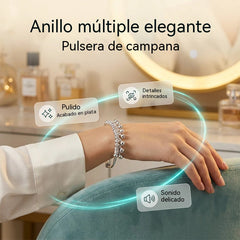 ✨Brazalete de plata de ley 925 con múltiples anillos y campana, estilo étnico, moderno y exquisito.