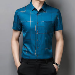 Camisa de verano de seda helada para hombre, camisa de manga corta sin planchado para hombre （M-4XL）