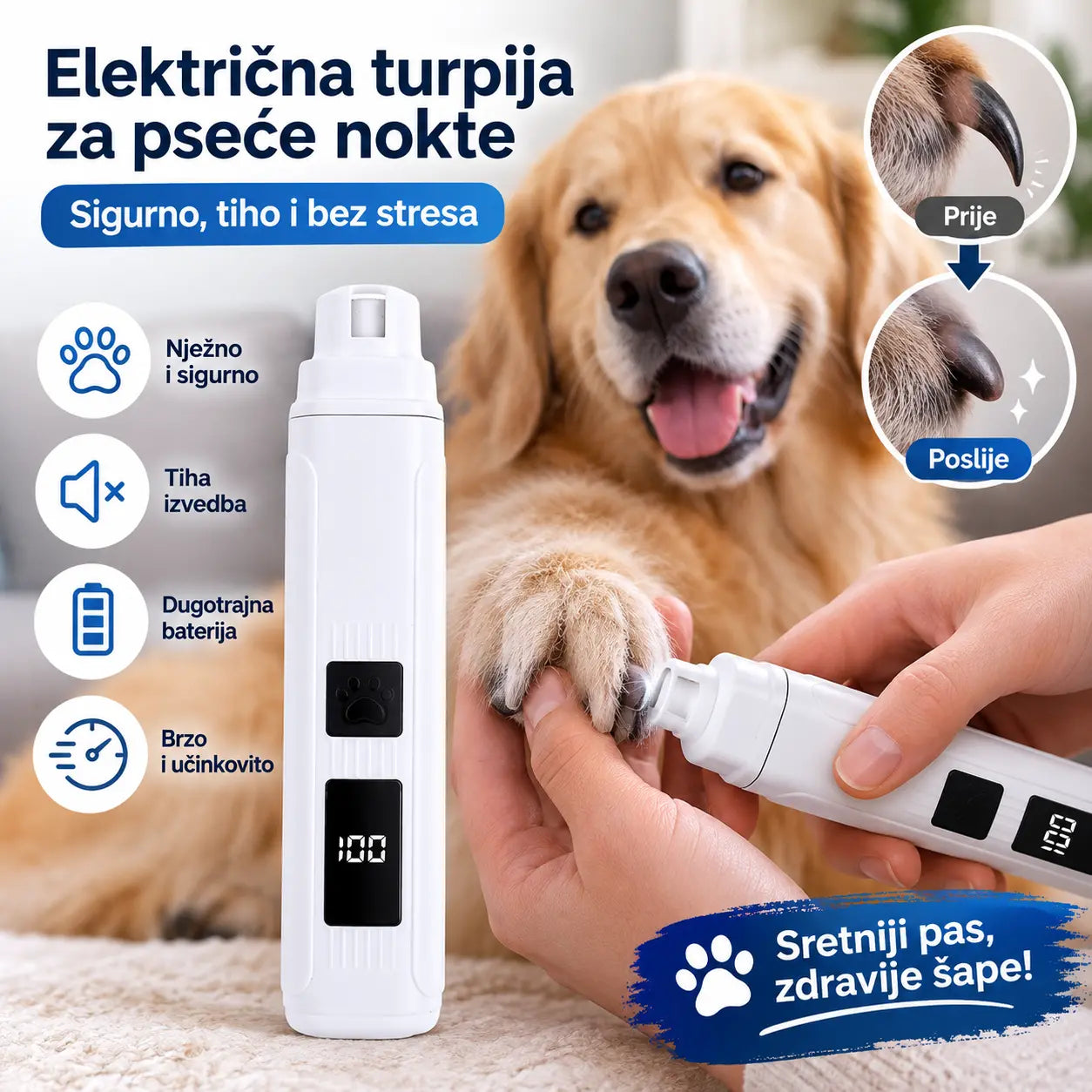🐱🐶 Električna turpija za nokte za kućne ljubimce s LED indikatorom napajanja