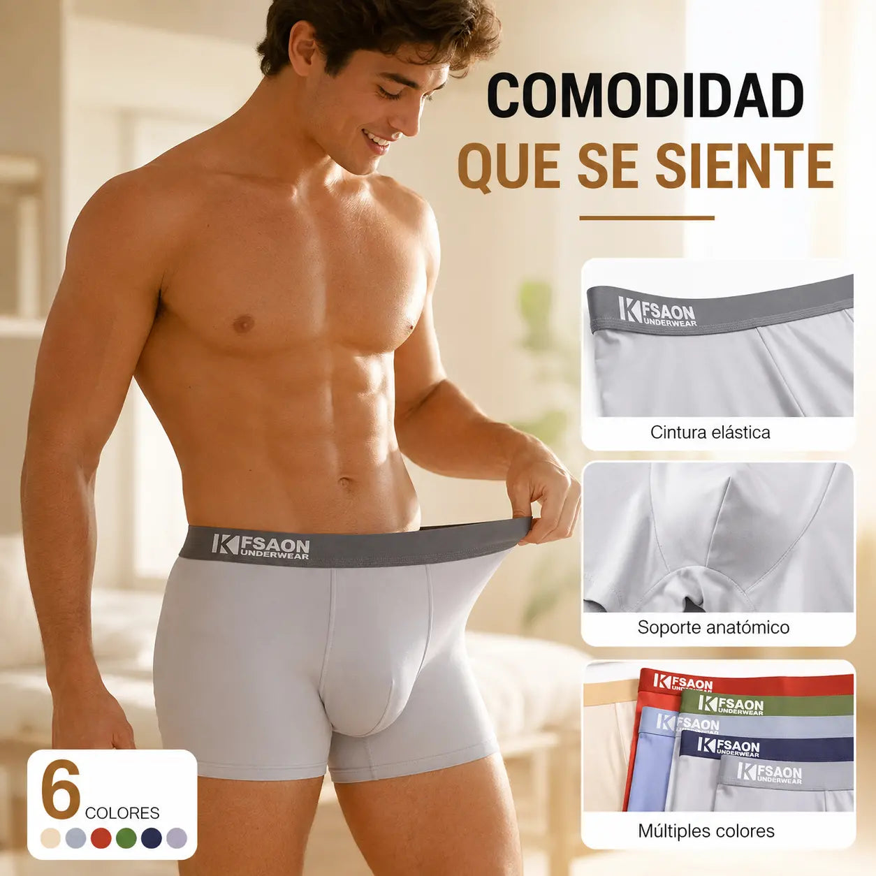 [Conjunto de 6 piezas] [L-4XL] Calzoncillos bóxer nuevos de algodón puro para hombre, tallas grandes [40-95 kg]