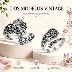 🦋 Anillo Ajustable de Mariposa y Flores Vintage ✨ Anillo Abierto Retro Bohemio, Joyería Moda para Mujer