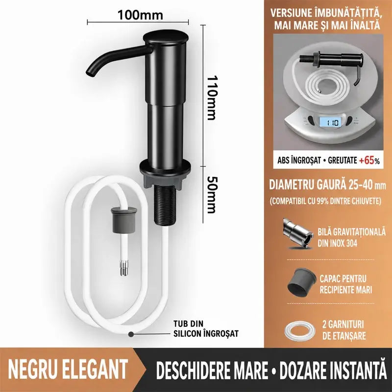 🔥Ugradbeni dozator sapuna i deterdženta za sudoper, vrhunski nehrđajući čelik, s produžnom cijevi za izravno spajanje na bocu i gravitacijskom kuglicom (čelik 304), brzo pumpanje