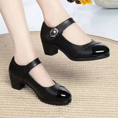 💕【35-42】Zapatos de cuero genuino con punta redonda y suela suave para mujer