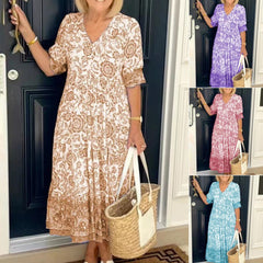 💃【S-5XL】2025 nuevo vestido largo floral elegante con cuello en V