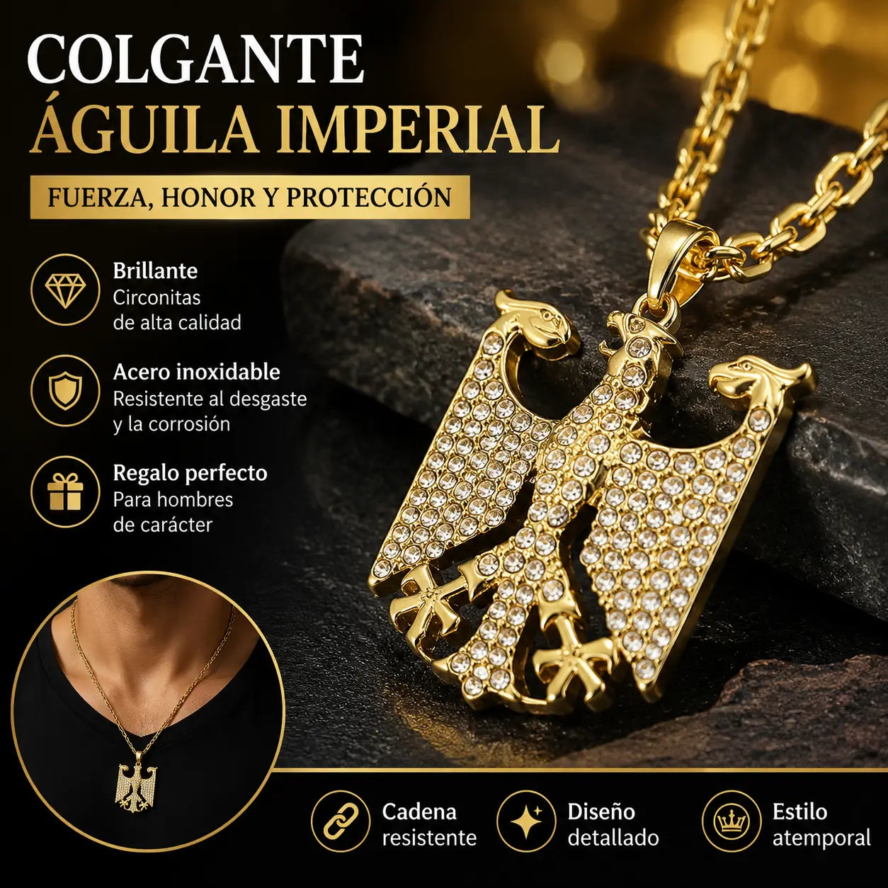 🦅【Colgante + Collar】🔥 Collar Colgante de Águila – Un Símbolo de Fuerza y Estilo para Llevar Siempre Contigo 🧣