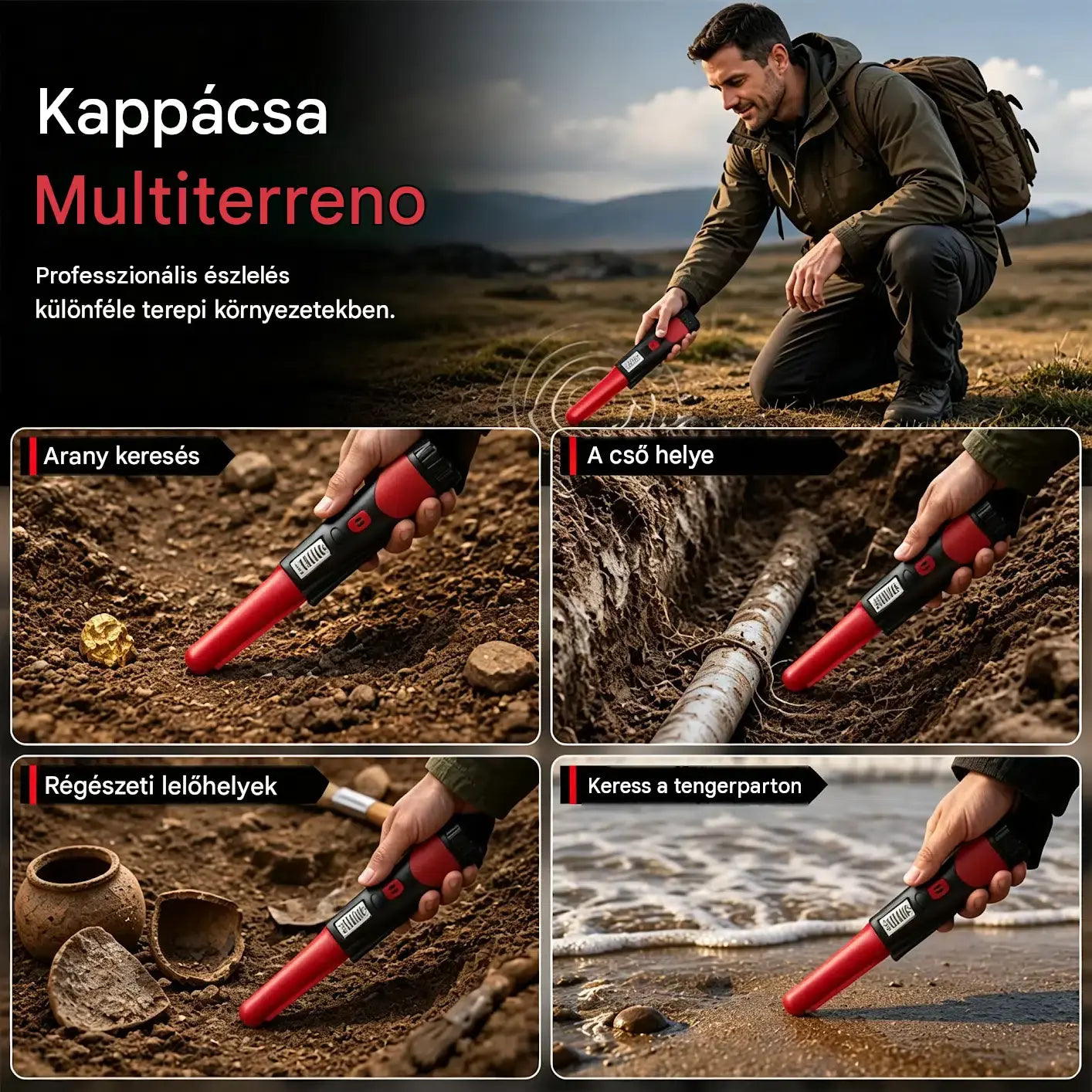 🔎⛏️Hordozható fémdetektor LCD kijelzővel