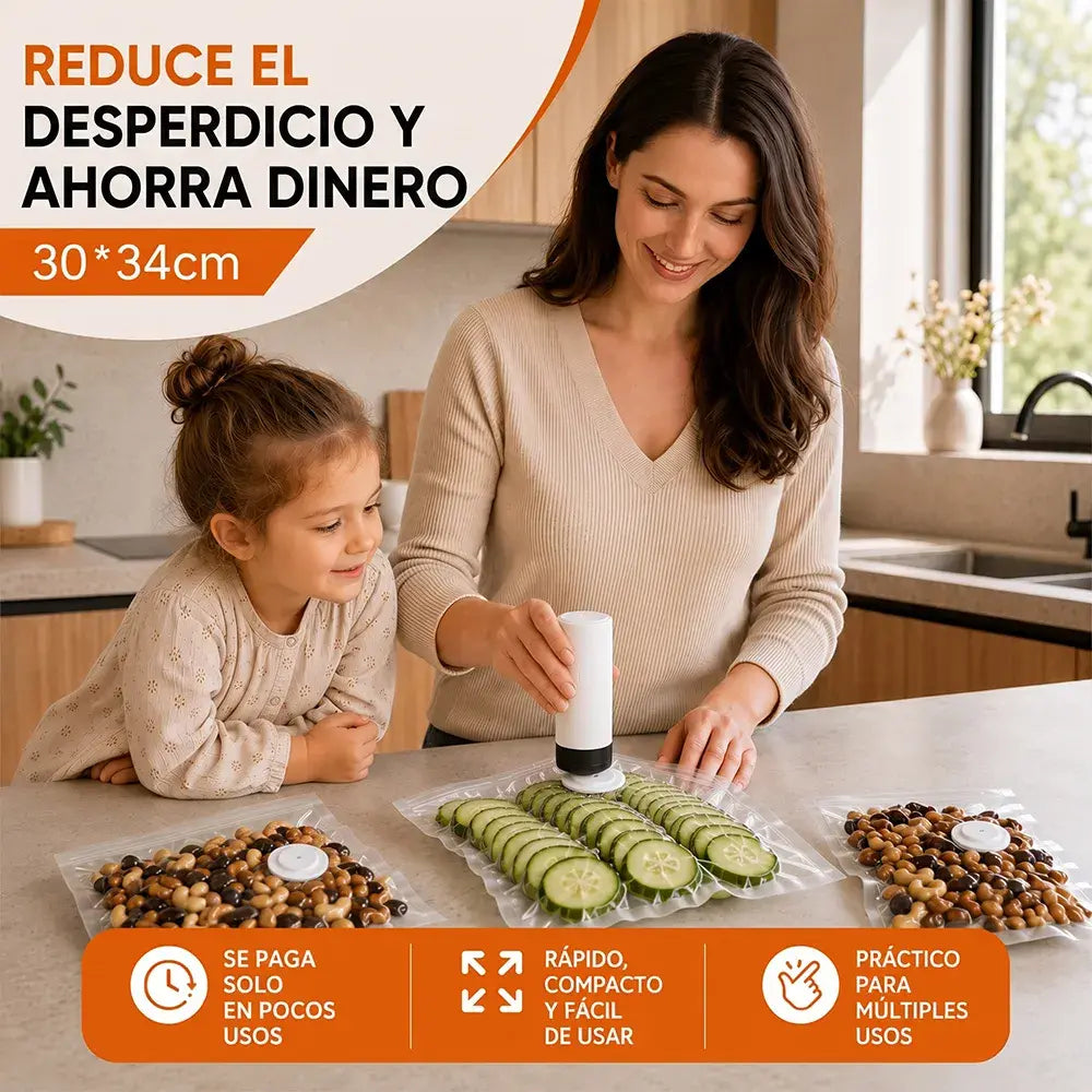 🌬️ Kit de bolsas de conservación al vacío para nevera con bomba de aire – Grado alimenticio, ahorra espacio y mantiene la frescura 🧊