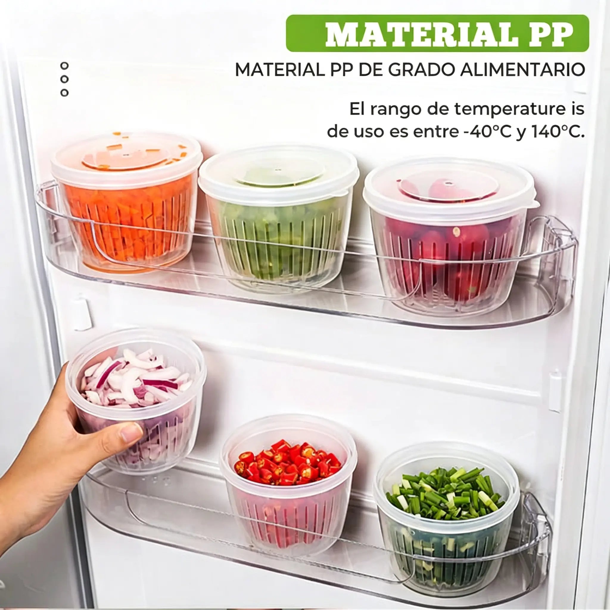 🧅【¡Compra 1 set y llévate otro de regalo!】🧄 Contenedor Organizador 2 en 1 con Escurridor y Tapa Hermética | Caja Apilable para Nevera 🥬✨