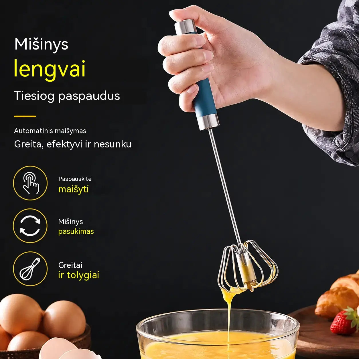 【2 dalių rinkinys】Nerūdijančio plieno pusiau automatinis kiaušinių plaktuvas