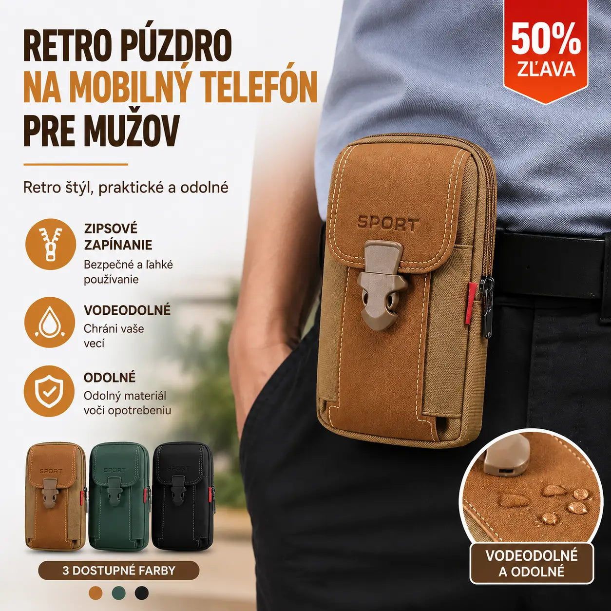 🔥Pánska ležérna outdoorová taška, športová taška na mobilný telefón