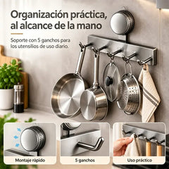 🧲 Organizador de Cocina con Ventosa sin Taladrar | Estante de Pared para Utensilios, Cucharas y Espátulas | Ahorra Espacio y Máxima Sujeción 🍳