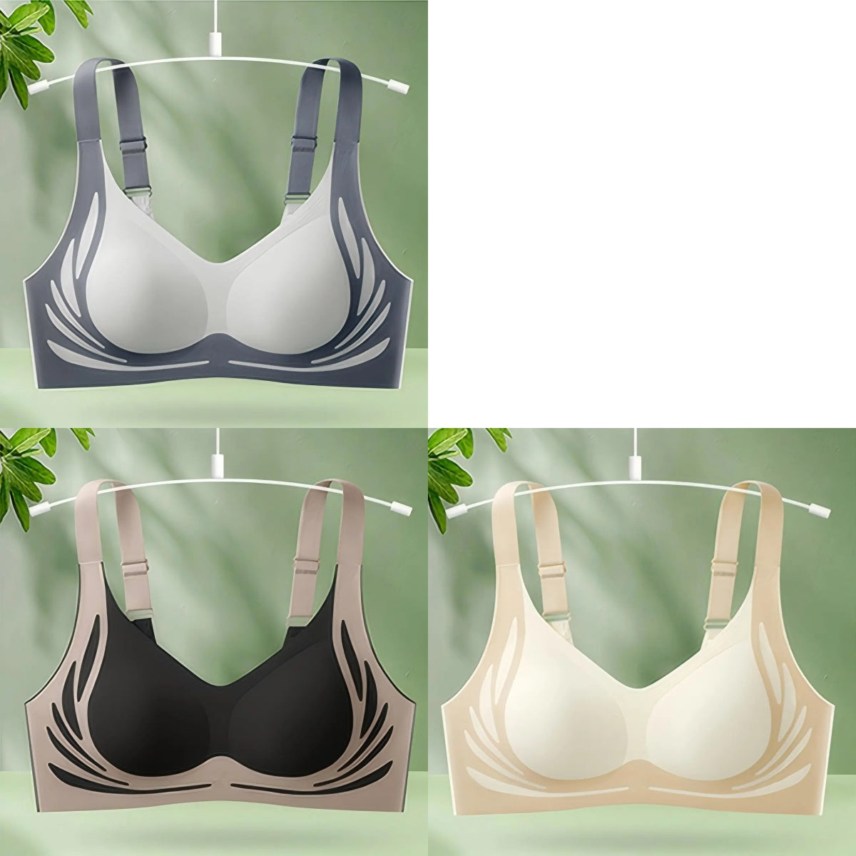 😍【Paquete de 3】Sujetador de una pieza sin aros para mujer❤️【40-85 kg】