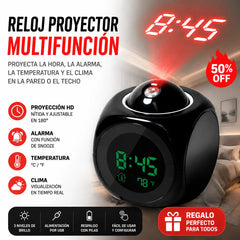 ⏰ Reloj proyector multifunción — hora, alarma, temperatura y clima en tu pared o techo