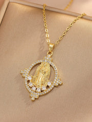 【🔥2 piezas】🙏Collar con colgante de la Virgen María: un elegante collar con temática religiosa, engastado con deslumbrantes circonitas cúbicas.