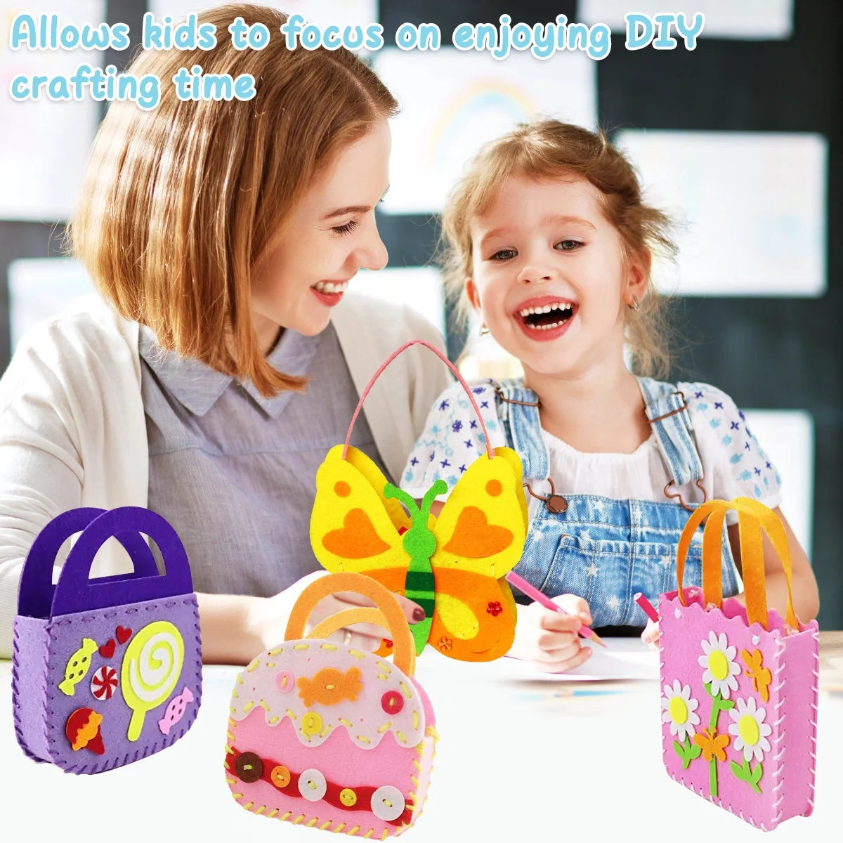 🎁【4 PCS】Primer kit de costura para niños Kit de costura de fieltro DIY Juguetes educativos para el jardín de infancia Kit de costura para niños con imperdibles y correas para bolsas Kit de costura de fieltro para niños, niñas, regalo