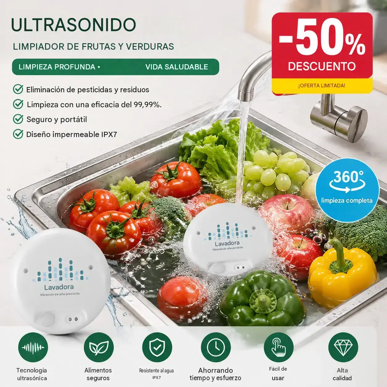 🔥¡50% de descuento! Limpiador ultrasónico portátil de frutas y verduras.
