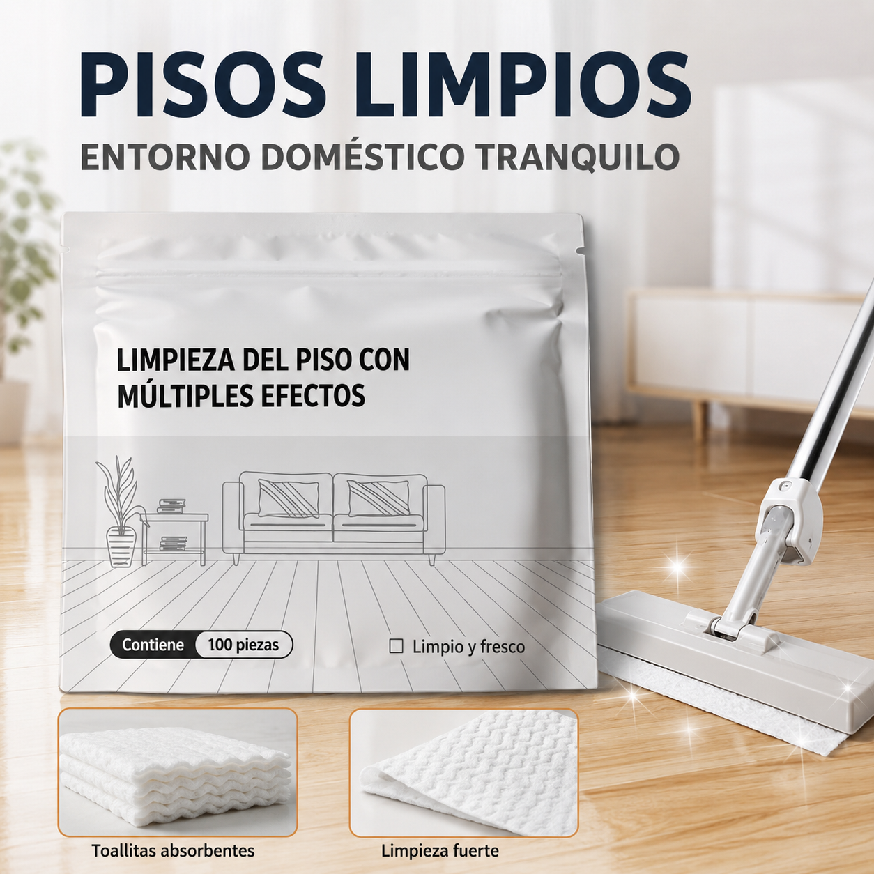 100 unidades de pastillas limpiadoras multiusos antibacterianas y desodorizantes | Aptas para madera dura, suelos laminados, azulejos y paredes de autocaravana