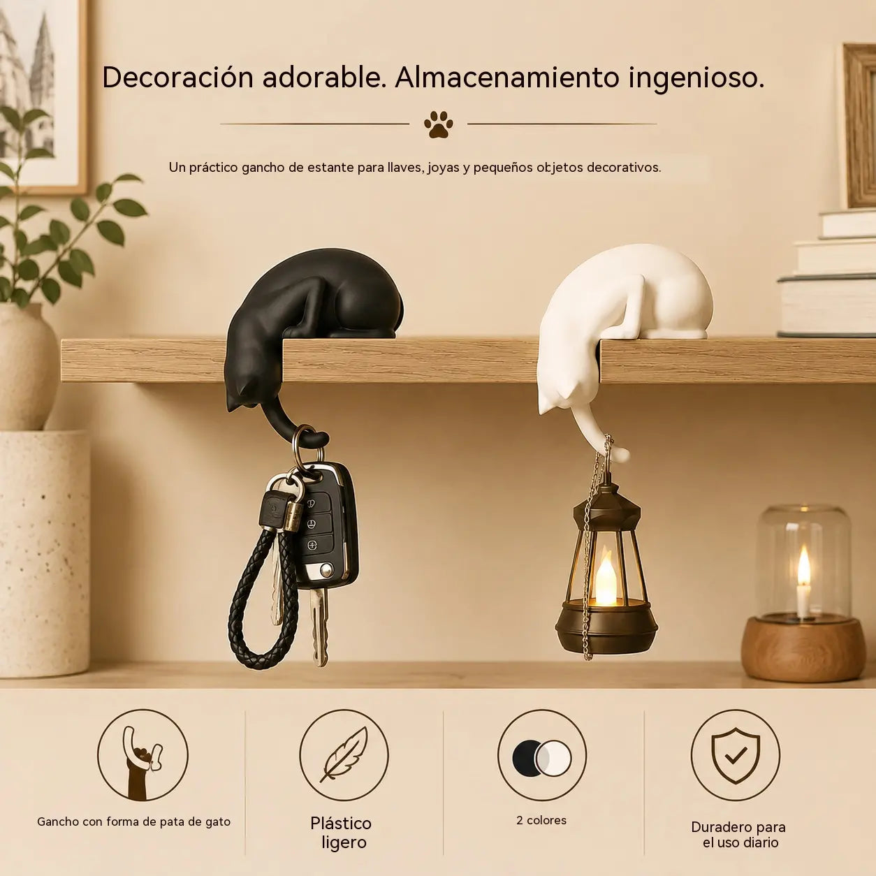 🔥【Compra uno y llévate otro gratis, juego de 2 piezas】🐱Adorables ganchos decorativos con forma de gato