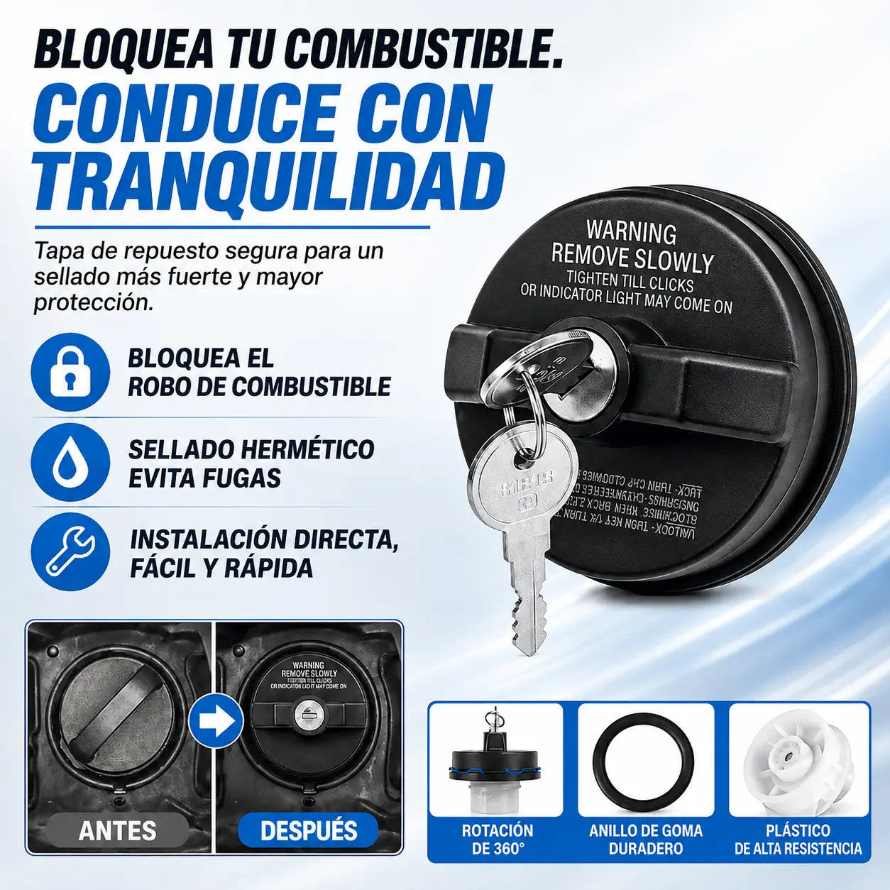 🚗🔒Tapa del depósito de combustible resistente y con cerradura (con llave)