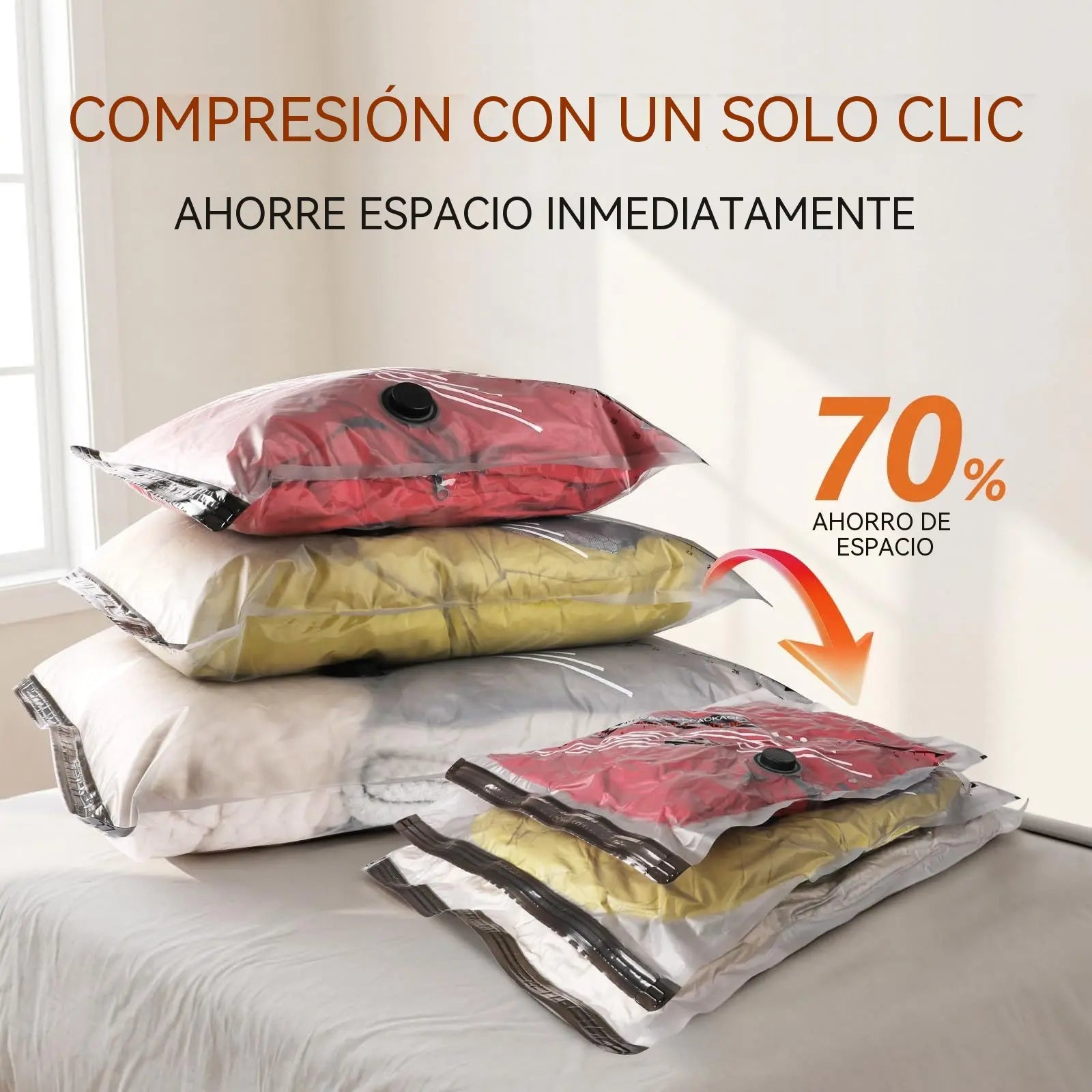 📦 S: 40×54CM + M: 47×64CM (2 uds.) + L: 54×74CM + bomba inalámbrica ⚡Bolsa de compresión al vacío con bomba eléctrica inalámbrica 🔋✨ | Diseño transparente con esquinas redondeadas | Ahorra espacio en segundos