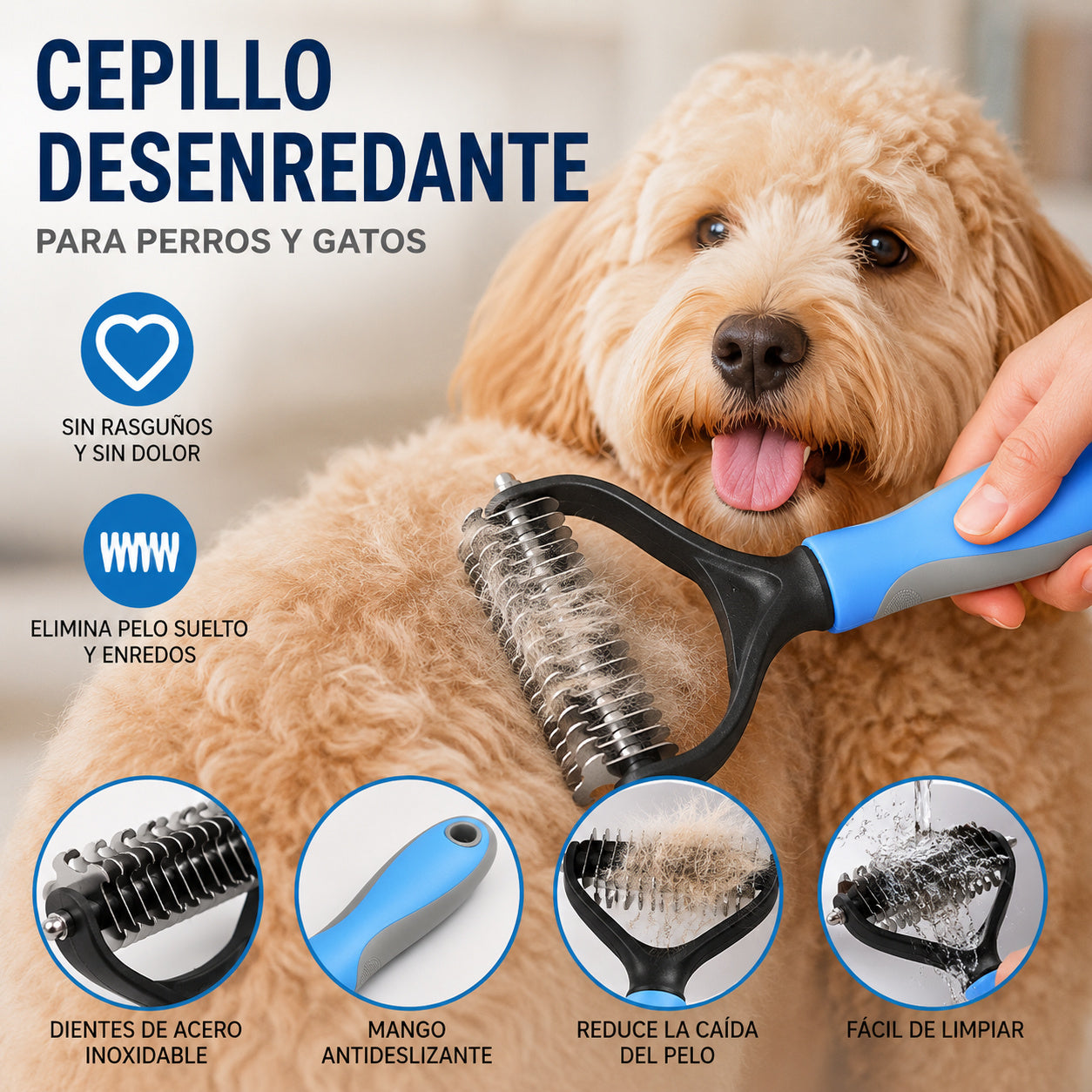 🐾 Peine desenredante de doble cara para mascotas, una herramienta profesional para eliminar el pelo muerto de perros y gatos, ¡dile adiós a los problemas de pelo de mascota en tu hogar! ✨💖