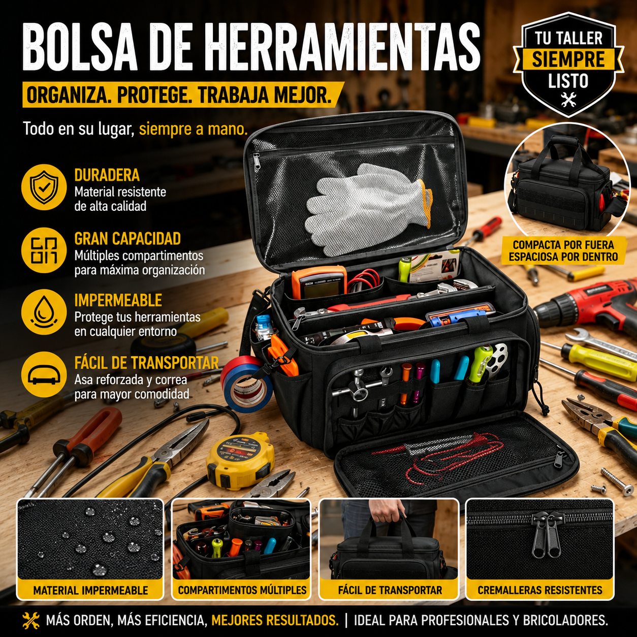 🔥 ¡Oferta imperdible con 50% de descuento! 🔥 Bolsa de herramientas de lona resistente de 14 pulgadas.