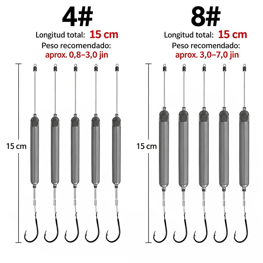 🎣 Bajo Antienganche con Anzuelos Montados – Kit Listo para Pescar | Acero al Carbono 🐟