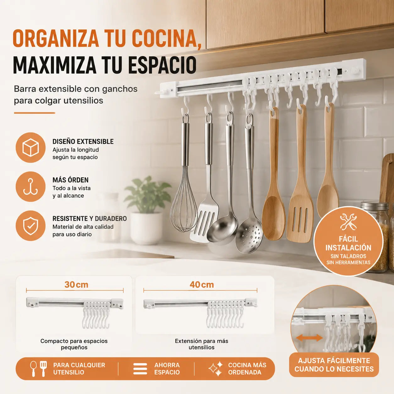 📢💯Gancho multifuncional para riel deslizante ⏰【30 cm con 10 eslabones + 40 cm con 12 eslabones】2 juegos por 25 euros