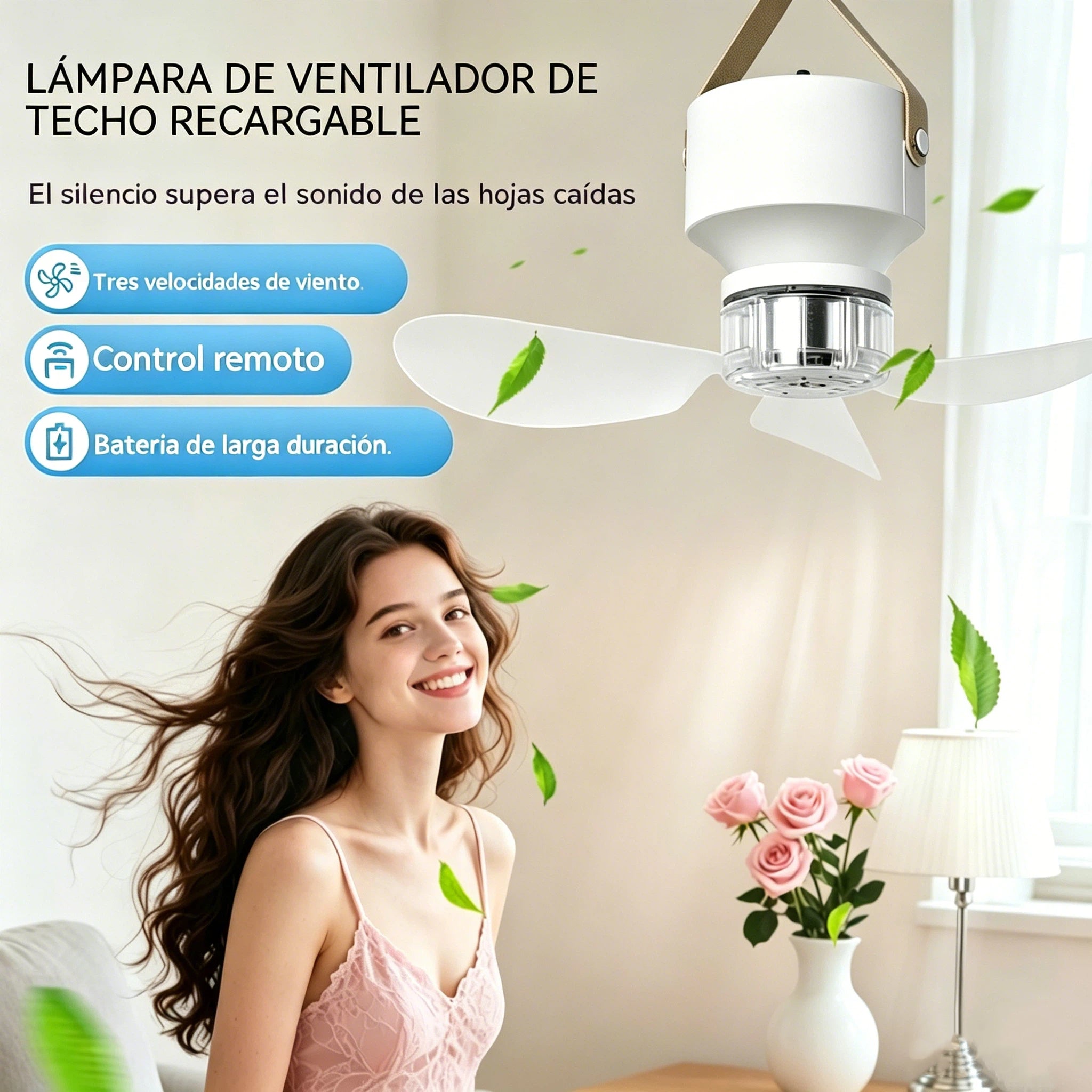 ⏰ Oferta por tiempo limitado: ¡Ventilador de techo recargable con luz LED! 🌬️✨Carga USB