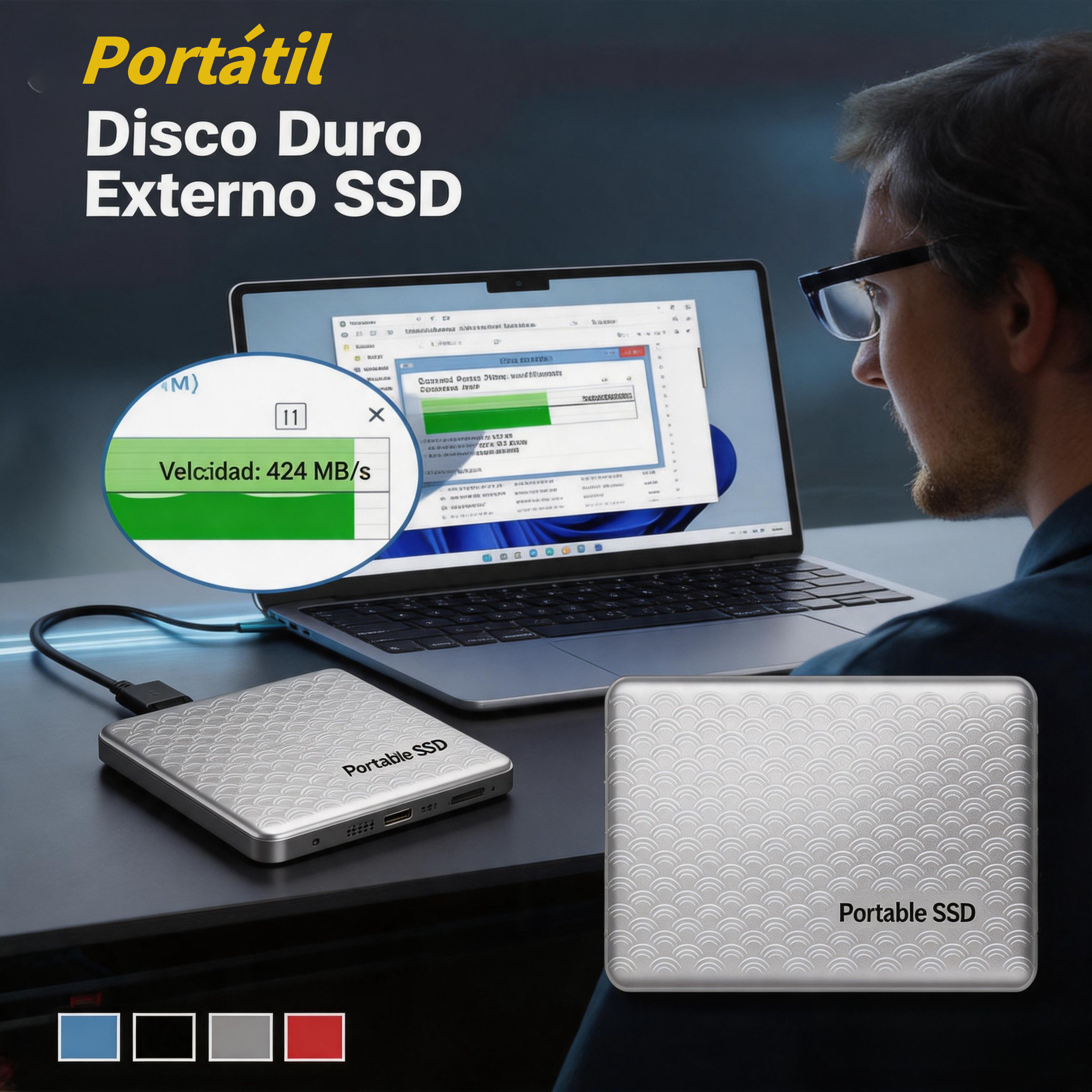 🔥【16 TB】SSD Externo Portátil de Alta Velocidad | Plug and Play, Compatible con Móvil y Computadora (Windows/Mac)