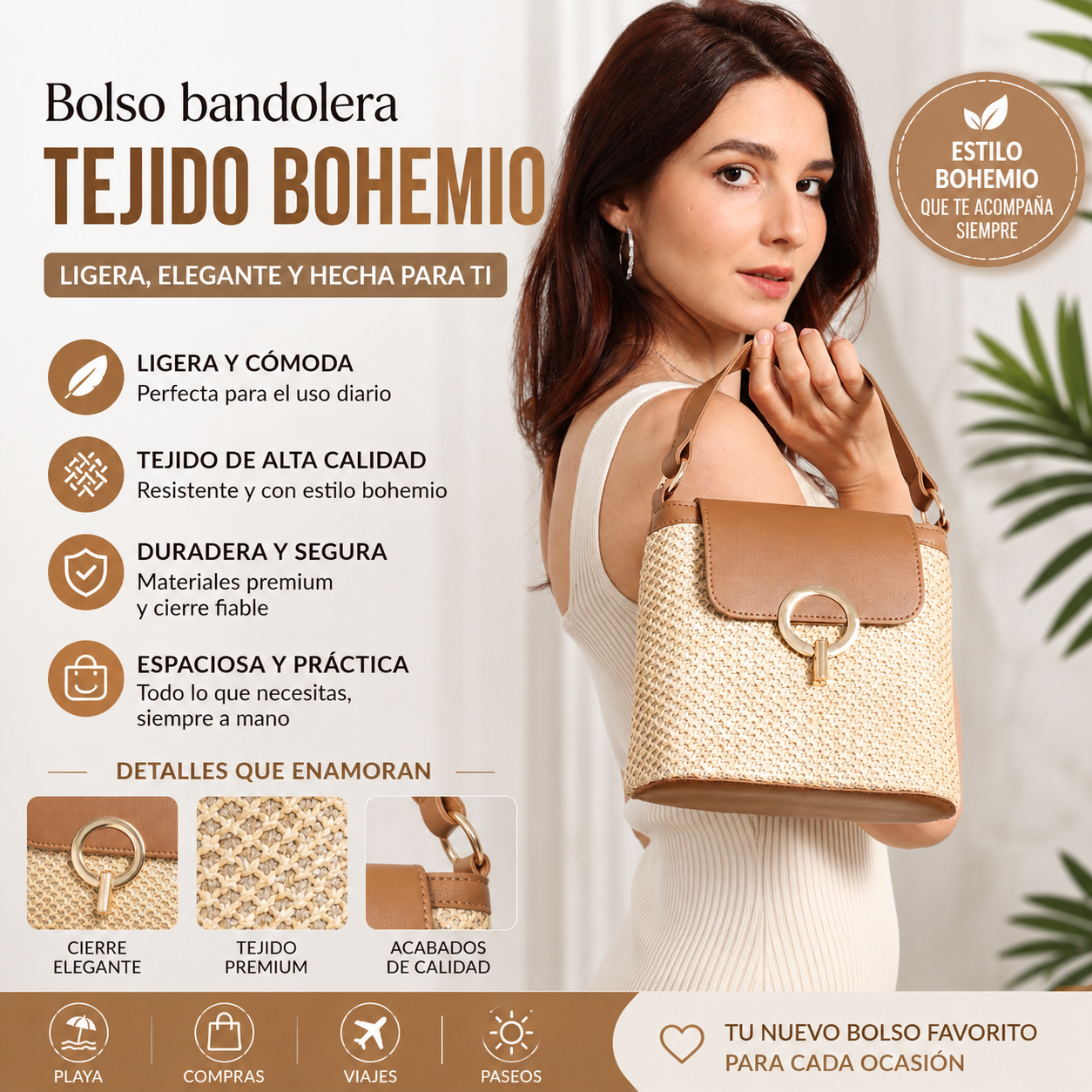✨👜Nuevo bolso bandolera/de mano de paja de gran capacidad 2026