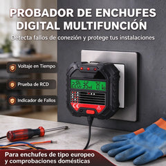 🔌⚡ Comprobador digital multifuncional de tomas de corriente, detector de secuencia de fases y verificador de cableado – Herramienta para probar enchufes con pantalla 🛠️✅