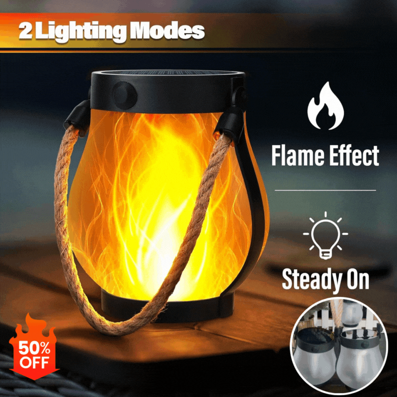 🏆【🔥Venta caliente】Lámpara de llama solar, farol de cuerda de cáñamo, decoración para jardín