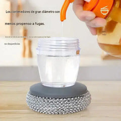 🧽 Cepillo de fregar con dispensador, ¡OFERTA LIMITADA! 💪 Ideal para ollas, sartenes y platos. ¡Limpieza rápida y fácil sin esfuerzo! 🍳