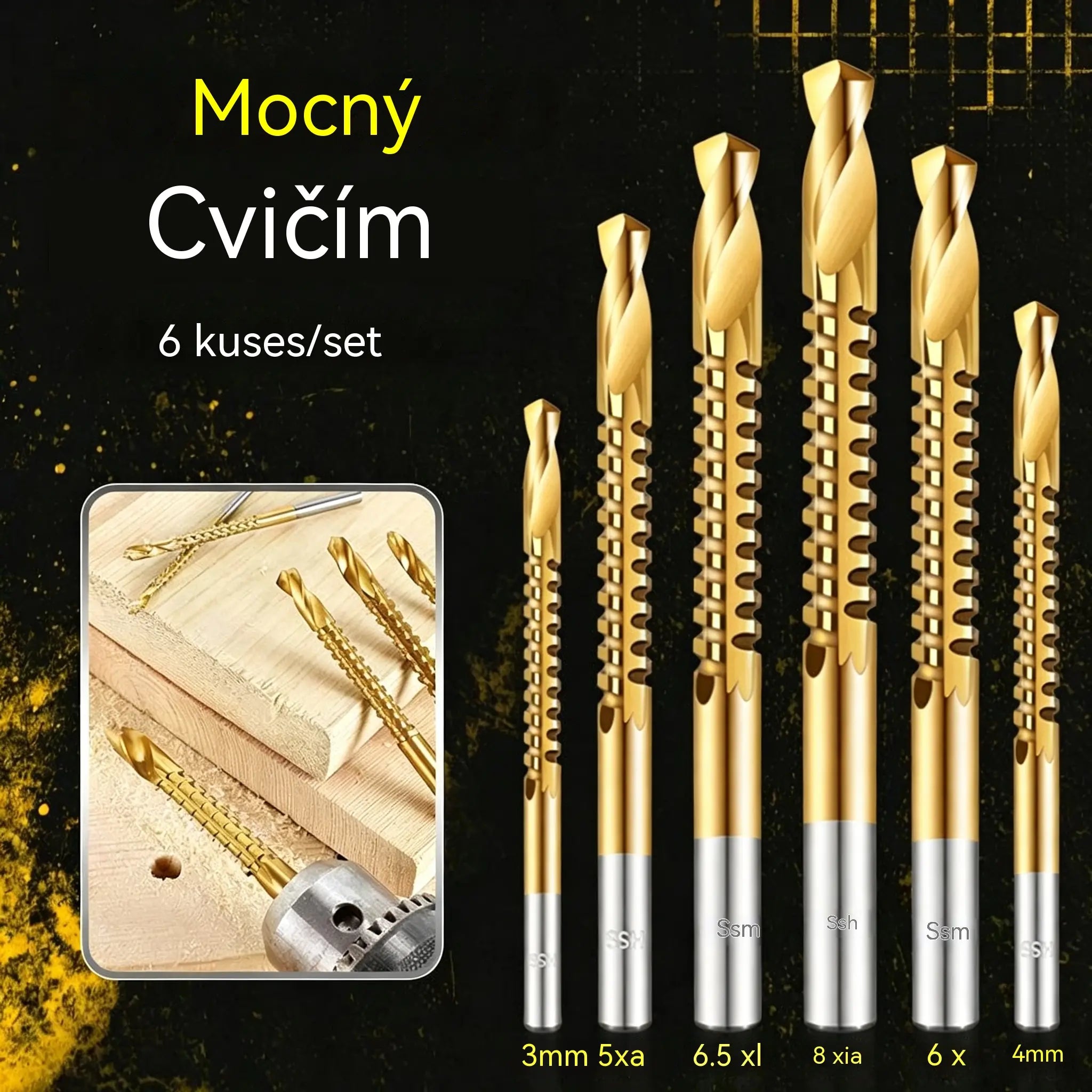 【Sada 6 kusů】⚙️ Sada spirálových vrtáků: Vyrobeno z rychlořezné oceli s titanovým povlakem a vhodné pro různé materiály 🧰