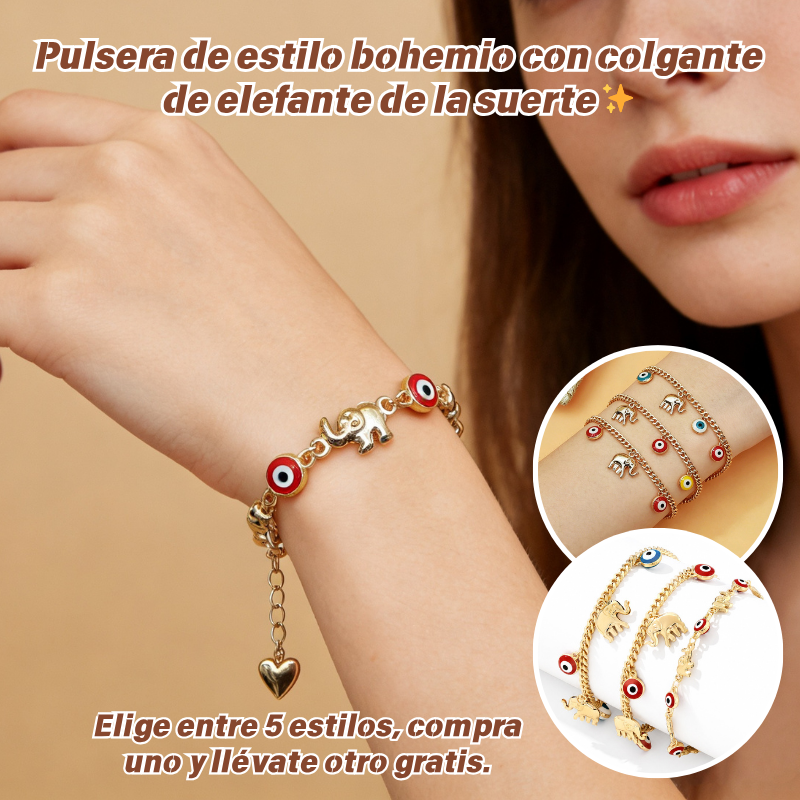 🔥Compra 1 y llévate 1 gratis (2 piezas)📿 🌀 Pulsera de estilo bohemio con colgante de elefante de la suerte: Un colgante con significado, longitud ajustable, material chapado en oro✨
