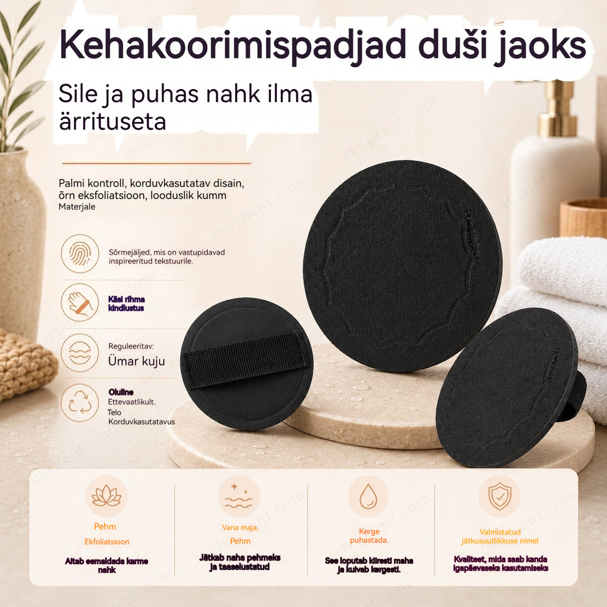 4 tk 26€🚿 Kehakoorimispadjad duši jaoks 🧖‍♀️✨ Sile ja puhas nahk ilma ärrituseta