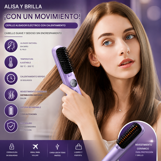 Cepillo alisador de pelo inalámbrico con pantalla LED