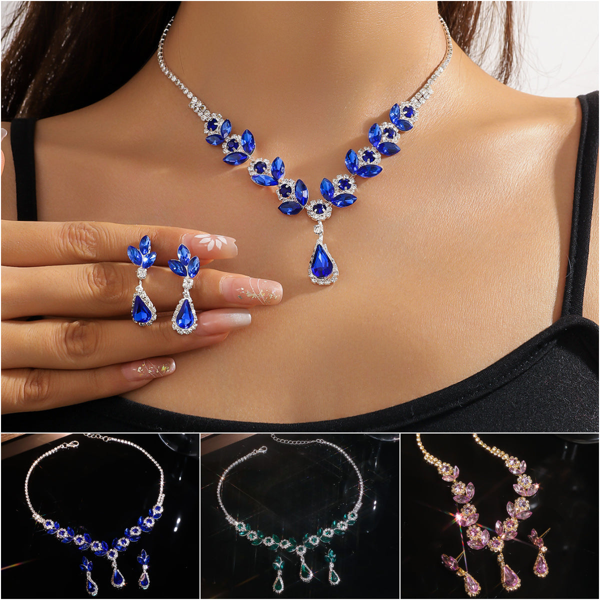💎Nuevo conjunto de collar y pendientes de diamantes en forma de lágrima